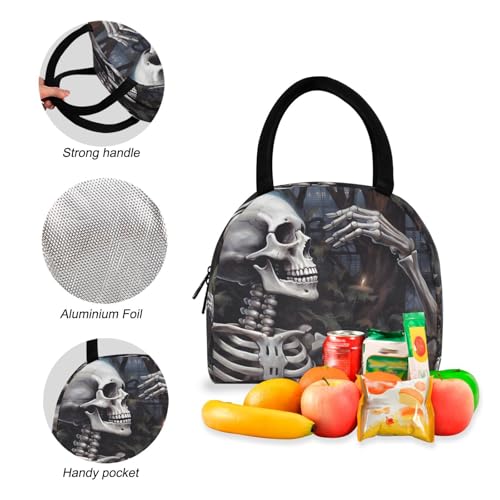 Backpack Lunch Bag Set Elegant Skeleton Print, Big Storage Travel Backpacks with Insulated Lunch Box for Office Hiking Picnic4