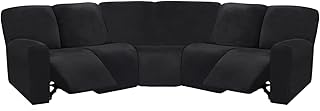 ULTICOR 7-Piece L Shape Sectional Recliner Sofa Covers, Velvet Stretch Reclining Couch Covers for Sofa, Thick, Soft, Washable (Black, 5 Seat Cover)
