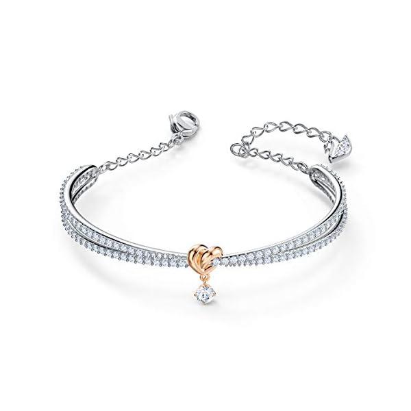 SWAROVSKI-Womens-Lifelong-Heart-Crystal-Jewelry-Collection-Rose-Gold-Tone-Rhodium-Finish Swarovski Lifelong Heart Bangle Bracelet, Women's White Crystal Heart Design Bracelet with Mixed Rose-Gold Tone and Rhodium Plating