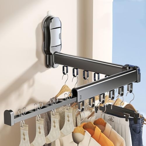 Étendoir à linge intérieur et extérieur cintre pliable mural noir