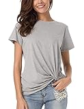 LUSMAY Womens Short Sleeve Loose Twist Knot Front T Shirts Cotton Casual Blouse Grey