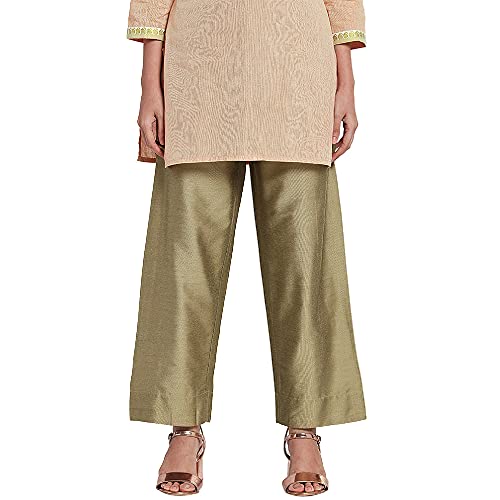 Image of GO COLORS Women Blue Stripe Cotton Wide Pants