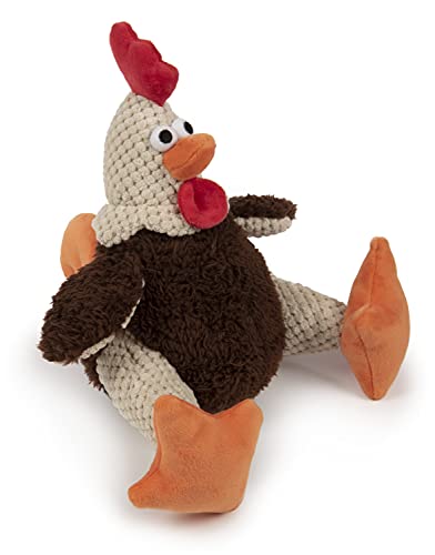 Image of goDog, Checkers Fat Rooster, Squeaker Dog Toy, Chew Resistant, Durable Plush, Soft, Tough, Reinforced Seams, Brown, Large