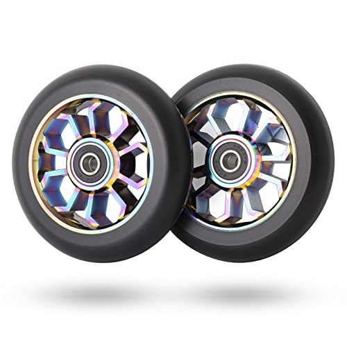 Scooter Ersatzräder 100mm - 2 Stück 100mm Scooter Rollen Räder mit ABEC-9 Lager - Aluminium 88A Stunt Scooter Rollen für Apollo Vokul Joycruise Kesser Albott Hundora Fuzion Stunt Scooter Cover