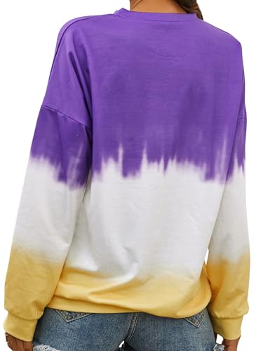 Dresswel Women's Oversized Crew Neck Tie Dye Sweatshirts with No Hood Plus Size Casual Color Block Long Sleeve Pullover Tops3