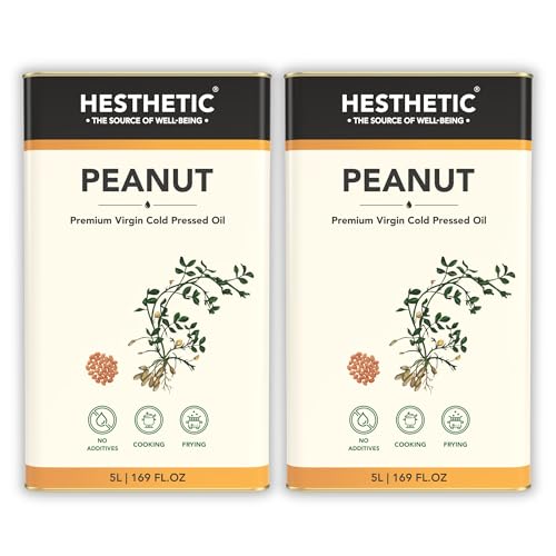Image of HESTHETIC Cold Pressed Peanut (Groundnut) Oil Pack of 2 x 5L Family Pack | Pure Moongfali Ka Tel | Unrefined High-Smoke-Point Cooking Oil, Rich in MUFA | Ideal for Indian Kitchen