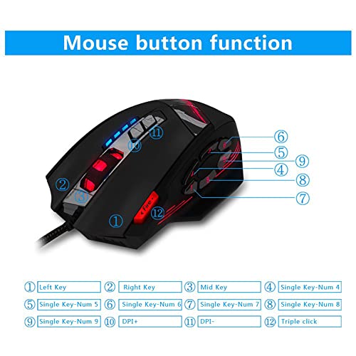 Gaming Mouse, Lychee Usb Wired Optical Gaming Mice, 4000 Dpi Professional 12 Buttons Programmable Gamer Mouse With Rgb Backlit, Adjustable 2.4G Acceleration For Laptop/ Pc/ Computer #TOP4