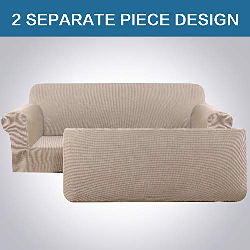 2 Piece Stretch Sofa Covers Couch Covers For Living Room Furniture Slipcovers (Base Cover Plus Seat Cushion Cover) Feature Upgraded Thicker Jacquard Fabric Removable Washable (Sofa, Sand) #TOP2