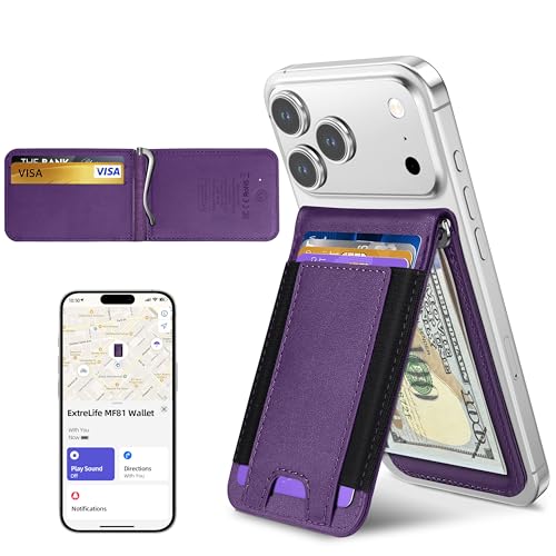 Image of ExtreLife for Magsafe Wallet with Money Clip, Works with Apple Find My, Strongest Magnetic Wallet for iPhone 17 /16 /15 /14 /13 /12 Series, 8-Card Holder, Adjustable Stand, Lavender