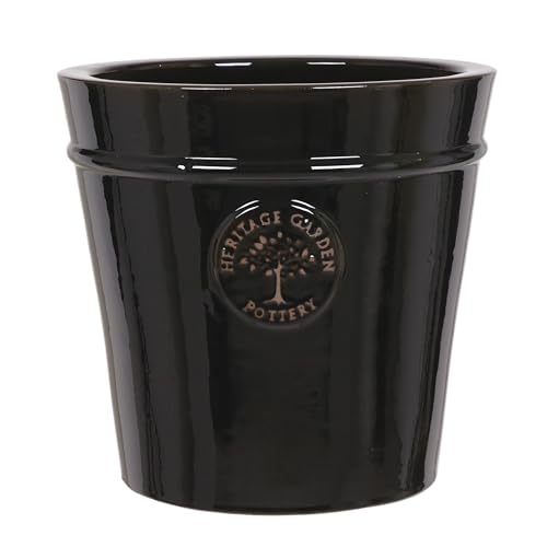 Image of MAISONICA Medium 26cm Black Heritage Garden Ceramic Planter Plant Flower Pot - Frost Proof