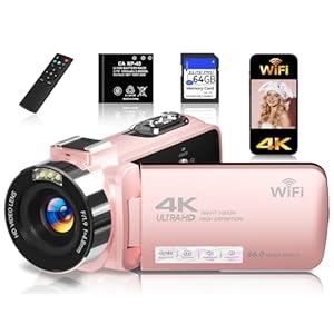 4K Video Camera Camcorder,UHD 56MP Camcorder,WiFi Vlogging Cameras for YouTube with IR Night Vision,18X Digital Zoom 3.0”Touch Screen Cam Corder with 64GB Card,Remote Control,Webcam and Battery,Pink