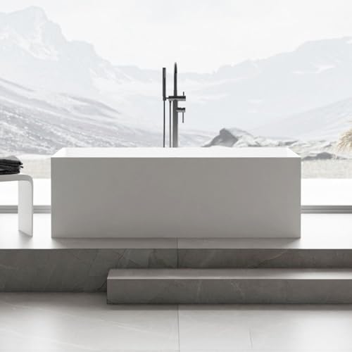 BERNSTEIN - Baignoire îlot rectangulaire design Blanc mat Fonte minérale + Bonde et trop plein, 270L - 170x72x55cm (lxLxH) - LUNA STONE