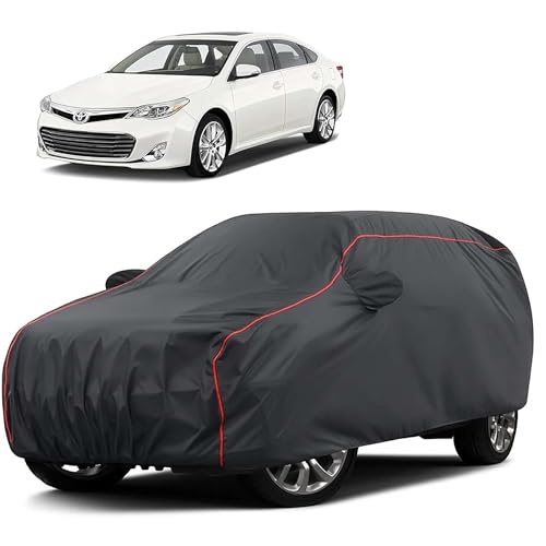 Image of Sulfar 100% Water Resistant Car Body Cover Compatible with Mirror for Toyota Avalon (Triple Stitched, Full Bottom Elastic, Dark Grey Taffeta with Red Piping)