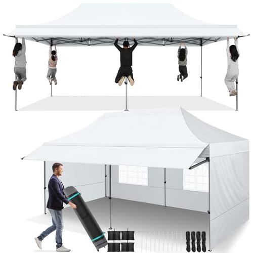 COBIZI 10x20 Pop Up Canopy Tent with Awning,Heavy Duty Canopies,White