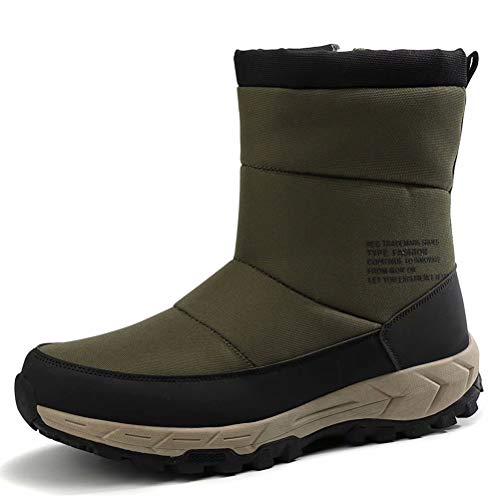 [ZanYeing] 6cm防水仕様 スノーブーツ サイドジッパー ウインターブーツ 裏ボア メンズ 防滑 ロングブーツ キルティング 幅広 レインブーツ 超防寒 滑り止め 綿靴 大きいサイズ 長靴 中綿 ダウンブーツ 雪靴 グリーン 24.5
