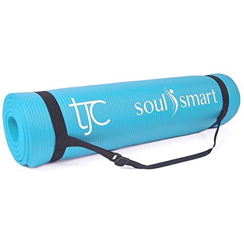 TJC Yoga Mat Thick 10MM Non-Slip NBR Exercise Mat Thick with Carrying Strap for Home Workout Pilates Gym Mats Travel Yoga Fitness Camping Eco Friendly, Yoga Mats for Women and Men, 188cm x 61cm