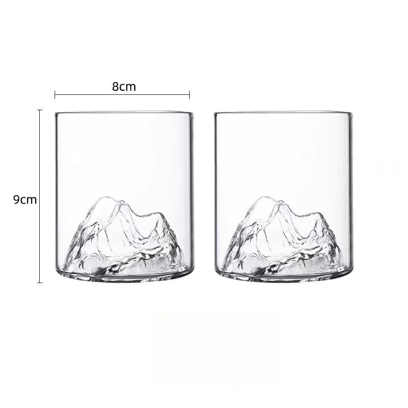 Japanese Fujiyama Whiskey Crystal Glasses 2 Pcs Set, 12 oz Old Fashioned Whiskey Glass for Cognac, Martini, Cocktail, Rum, Beer (Clear)