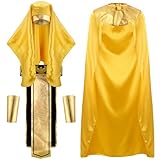 Xtinmee 6 Pcs Egyptian Costume Set for Men Includes Pharaoh Hat Collar Cape Wristbands Egyptian Belt for Halloween Cosplay(Gold)