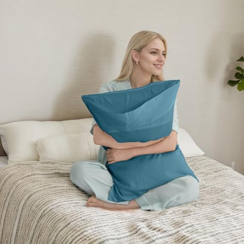 Image of TELUS Blue Pillow Cases Queen Size 2 Pack, Bamboo Rayon Cooling Pillowcases with Envelope Closure, Cool Breathable Pillow Cover for Hot Sleepers & Night Sweats, 20x30 inches