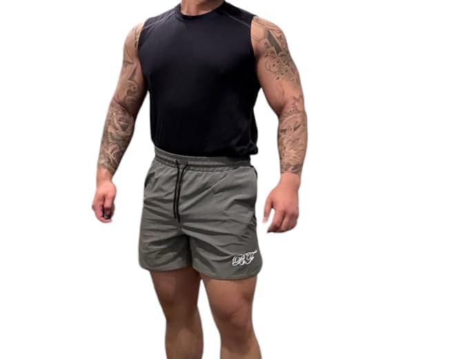 BLITZ FITNESS APPAREL Mens Gray Athletic Shorts (US, Alpha, Large, Regular, Regular, Polyester Blend)