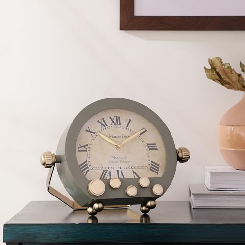 Image of Decor de Maison Brings Handcrafted Seraphic Marble Timepiece Table Clock for Home, Room, Office, Shelves Decor | Classic Non-Ticking Tabletop Battery Operated Analog Desk Clock (Green, Table Clock)