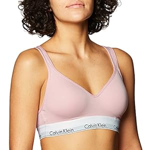 Calvin Klein Women's Cotton Blend Padded Bralette Sports Bra (QF1654-680-M_Pink_Medium)
