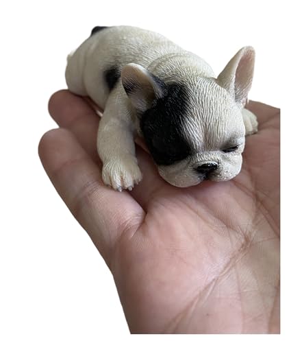 Bonita estatua de bulldog francés durmiendo de 4.13 pulgadas, pequeña figura de bulldog francés de resina, decoración de dormitorio, oficina, escultura de bulldog, regalo conmemorativo, figura