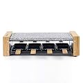 H.Koenig Appareil à raclette Multifonction 8 personnes WOD8 Design en bois naturel, Pierre granit amovible, Raclette fromage fondue professionnel, 8 poêlons antiadhésifs, 8 spatules en bois