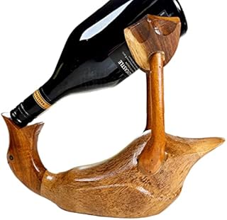 Darthome Drunken Duck Wine Bottle Holder Rustic Natural Wood Novelty Boozing Bird Stand 30cm