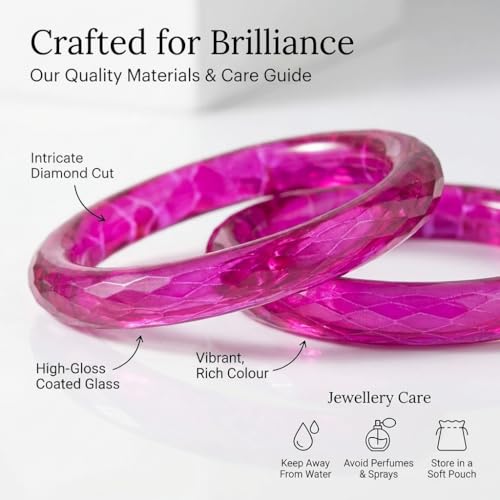 Image of ZULKA Get your traditions Glass With Diamond Pattern Glossy Finished Kada Set For Women and Girls,(Magenta 2.4 Inches), Pack Of 2 Kada Set