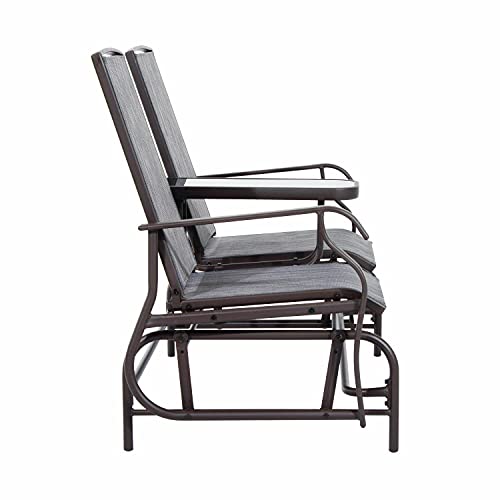 Rocking Patio Glider Chair Steel Frame, Fabric 2-Person Bench Loveseat W/Center Table Backyard Furniture, Perfect For Porch, Garden, Indoor Outdoor #TOP4