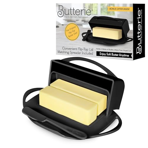 Image of Butterie Flip-Top Butter Dish with Matching Spreader (Black)