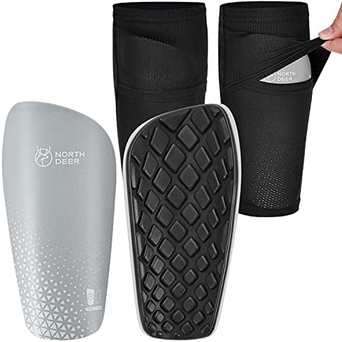 Northdeer Soccer Shin Pads for Kids incl. Sleeves with Optimized Insert Pocket - Protective Soccer Equipment Gear for Boys Girls (Grey M)