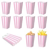 16 Piece Small Popcorns Bags 4.6''x2.8'' Pink and White Striped Paper Popcorn Boxes Pink Popcorn Boxes Candy Containers Popcorns Holders for Birthday Party Favors Movie Night Supplies