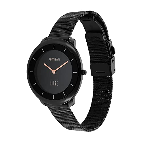 Image of Titan Edge Black Dial Analog Stainless Steel Strap Watch for Women-NS2677NM01 /NT2677NM01
