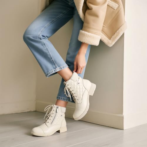 Image of STQ Womens Combat Boots Lace Up Ankle Booties With Side Zipper Fall Winter