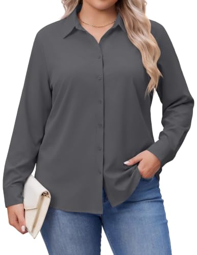 IN'VOLAND Women Plus Size Long Sleeve Shirts Button Down Stretch Shirt