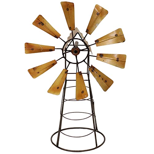 Sunnydaze Golden Farmhouse Metal Windmill Statue Garden Art - Rustic Backyard Outdoor Sculpture, Lawn And Patio Decorative Figurine And Yard Accent - 26-Inch #TOP7