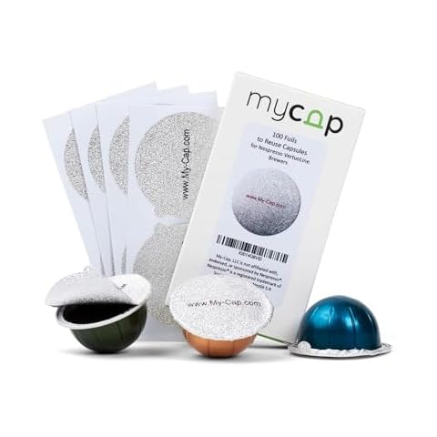 My-Cap 100 Foil Seals for Nespresso Vertuo Pods - Foil Lids to Reuse Nespresso VertuoLine Capsules - Aluminum Lids Seals Foil - Reuse your Nespresso Coffee Capsules (Pack of 100) Cover