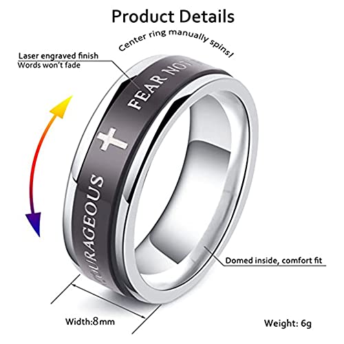 8MM Black Stainless Steel Ring Lord\'s Prayer Rotatable Ring Wedding Band Spinner Fidget Inspirational Christian Jesus Bible Cross Ring Anxiety Finger Stress Relief Jewelry Comfort Fit Hypoallergenic