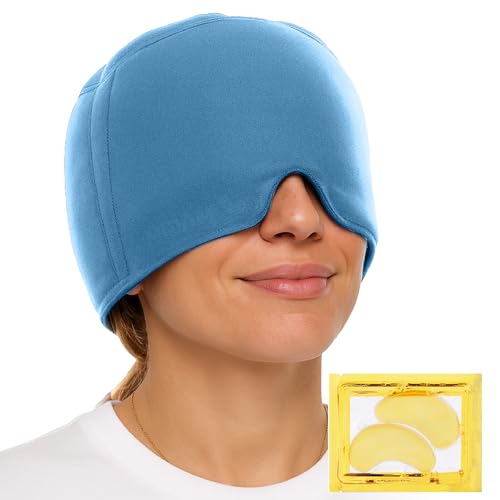 GORRO MIGRAÑA compresas gel frio/caliente ajustable para jaqueca + PARCHES DE GEL reutilizante para ojos cansado.GLAM FRESH .Su diseño mejorado de una sola capa con banda anchas.