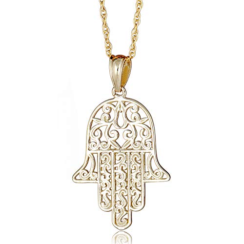 AVORA 10K Yellow Gold Hamsa Pendant with 18-Inch Chain