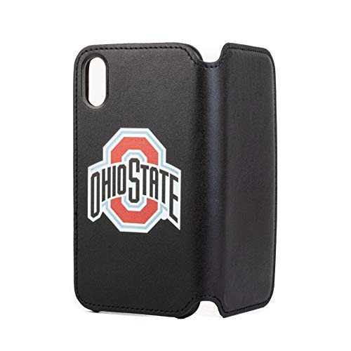 EliteAuto3K Ohio State Buckeyes Wallet Phone Case with Credit Card Holder for Apple iPhone X & iPhone Xs - NCAA Black Luxury Leather Folio Phone Case