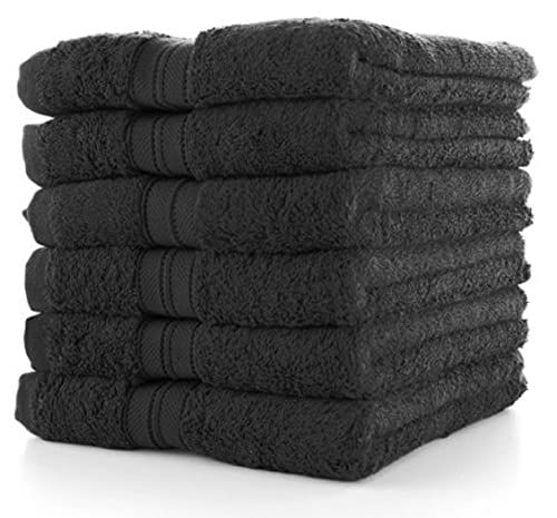 Textile Do Pack of 6 Guest Towels Luxury 100% Egyptian Cotton (30 x 50 cm, 600-GSM) Super Soft Quick Absorbent Hand Towels For Gym, Spa, Golf Wash Cloth Towel Set (Black)