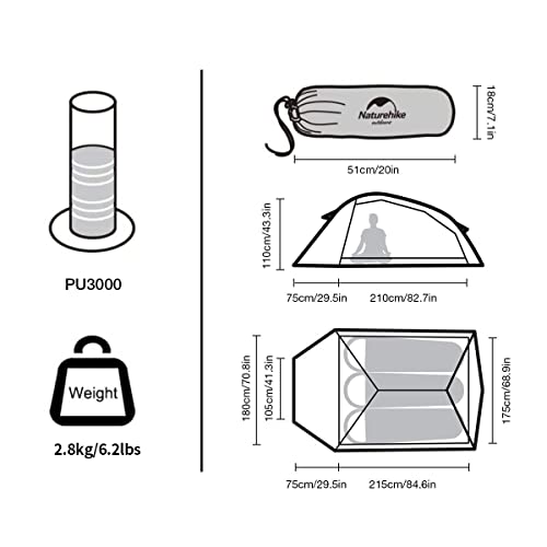 image for Naturehike Cloud-Up 3 Person Tent Lightweight Backpacking Tent with Fo