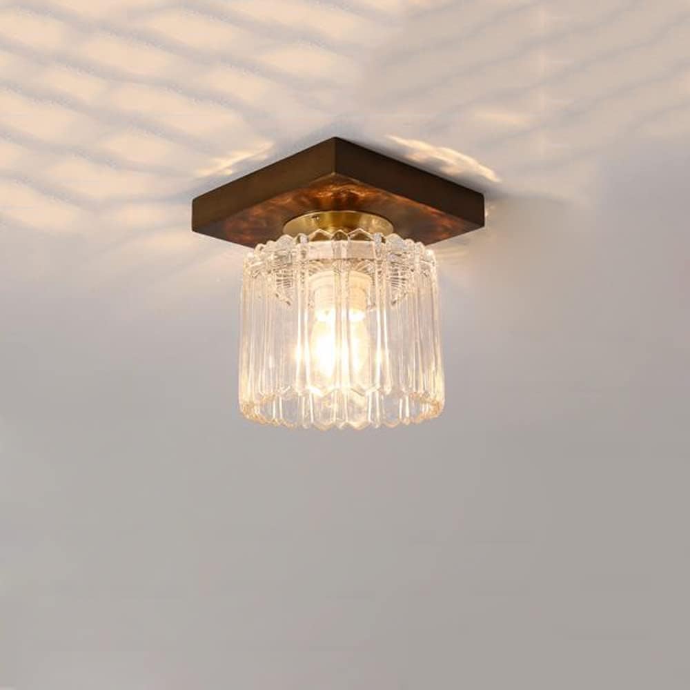 Plafonnier bois E27 luminaire couloir moderne éclairage plafond LED entrée vestiaire verre