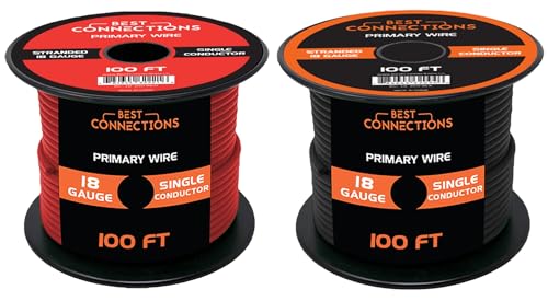 BEST CONNECTIONS 18-Gauge Automotive Primary Wire Bundle (100ft Each, Red & Black) |Ideal for Car Audio, Automotive, and Trailer | Durable Primary/Remote, Power/Ground Electrical Wiring
