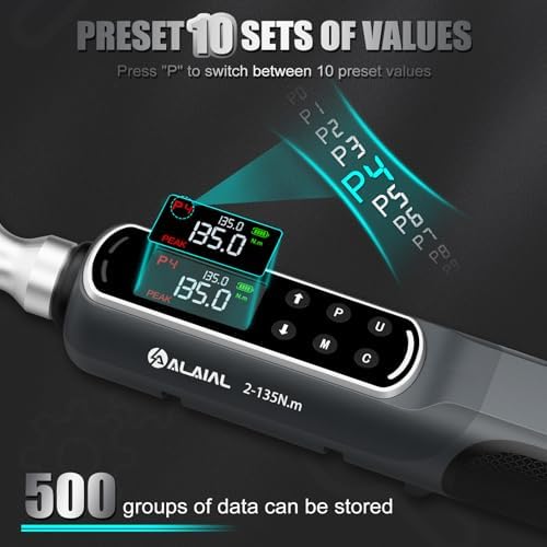 Bild 4 - Drehmomentschlüssel Digital 3/8 Zoll, 2-135Nm Digitaler Drehmomentschlüssel mit Vibrationen, LED-Anzeige, Summer, Elektronischer Knarren-Schlüssel für Reparatur von Auto, Motorrad, Fahrrad