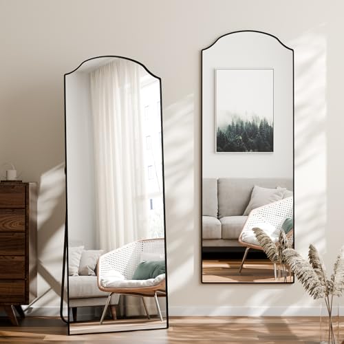 Image of BEAUTYPEAK Full Length Mirror, Full Body Mirrors with Unique Arched Design, 65 inchx24 inch Floor Mirror with Aluminum Alloy Frame, Standing Hanging or Leaning for Bedroom and Living Room, Black