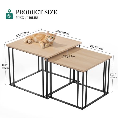 Lot 2 Tables Basses Effet Marbre Métal Bois YITAHOME